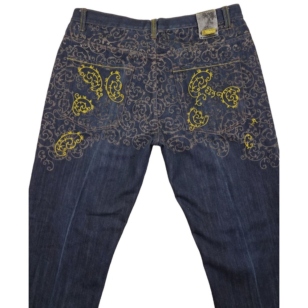 Vintage Attitude Mens Jeans Blue 36x32 Embroidered Hip Hop Cyber Skater 80s 90s